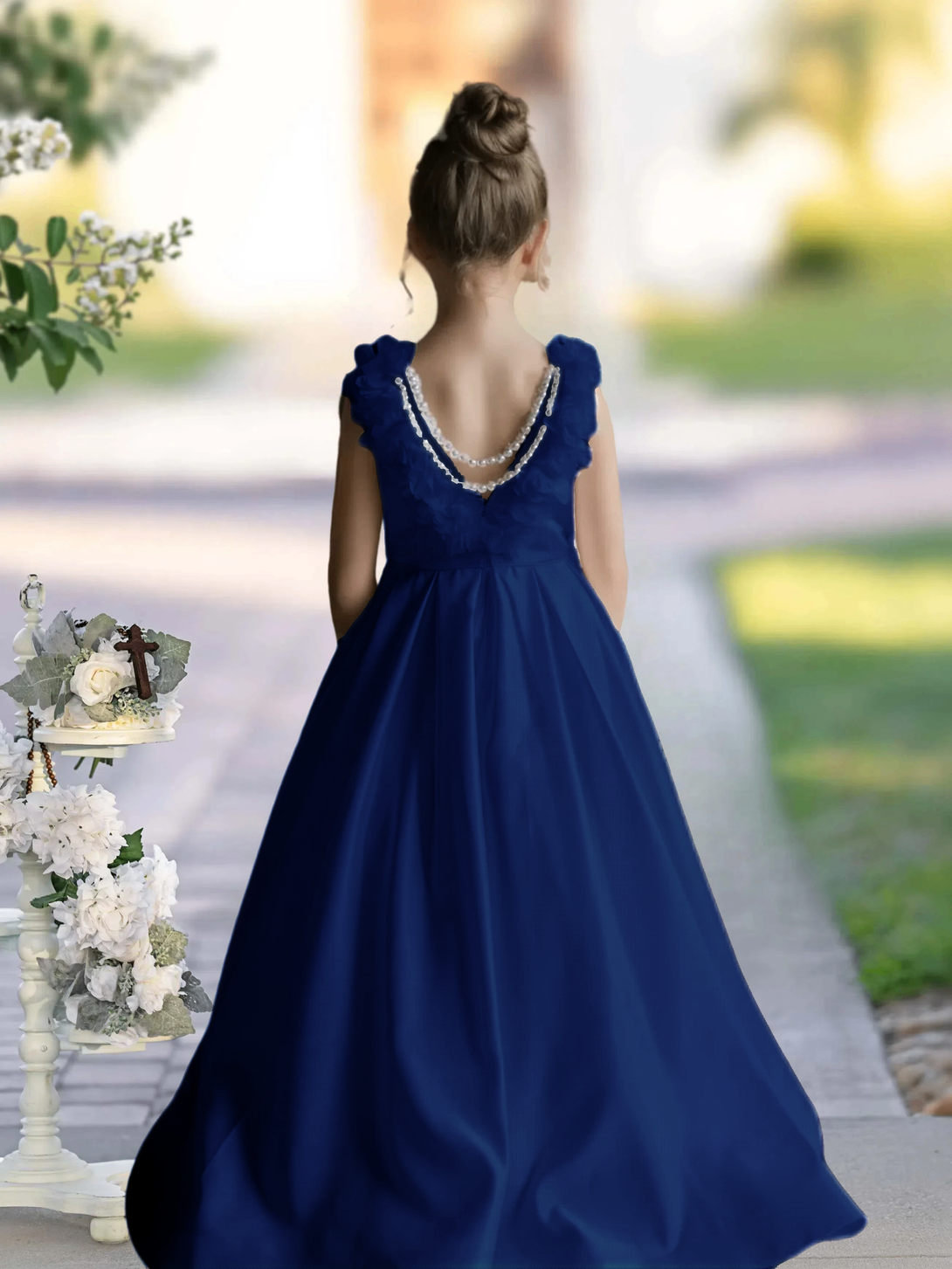 Flower Girl Dresses A-Line Sleeveless Floor-Length Satin First Communion Dresses 3D Flower Girls Gidiondress
