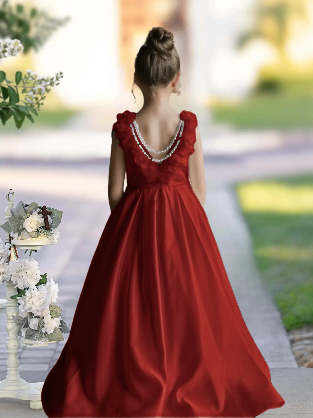 Flower Girl Dresses A-Line Sleeveless Floor-Length Satin First Communion Dresses 3D Flower Girls Gidiondress