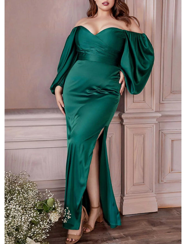 Sheath/Column Off-the-Shoulder Floor-length Plus Size Prom Dresses BabaMila