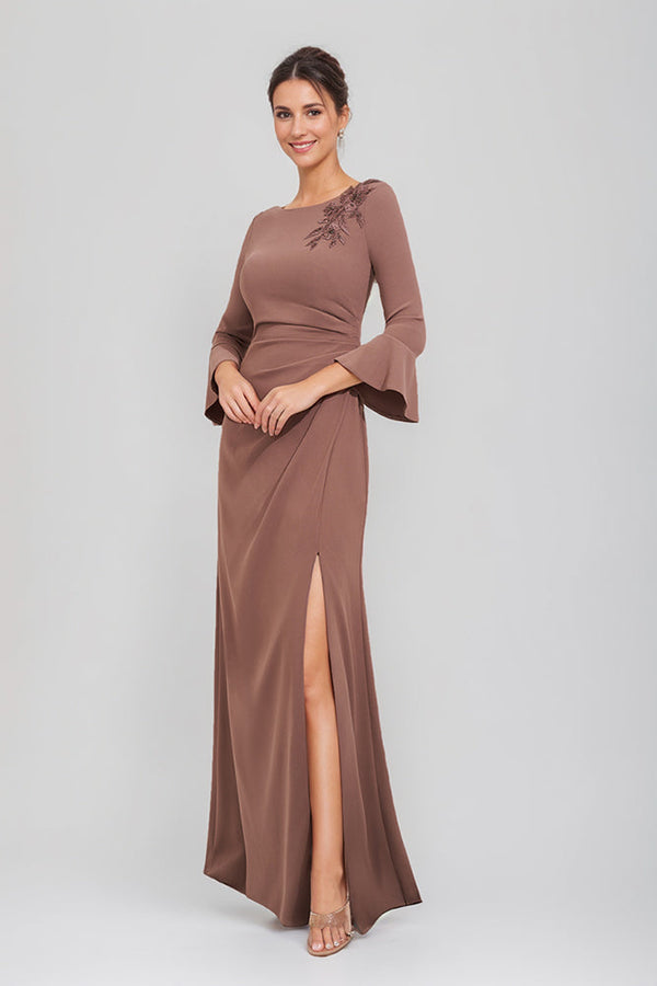 Sheath/Column Scoop Neck Mother Of The Bride & Groom Dresses With Appliques & Split Side BabaMila