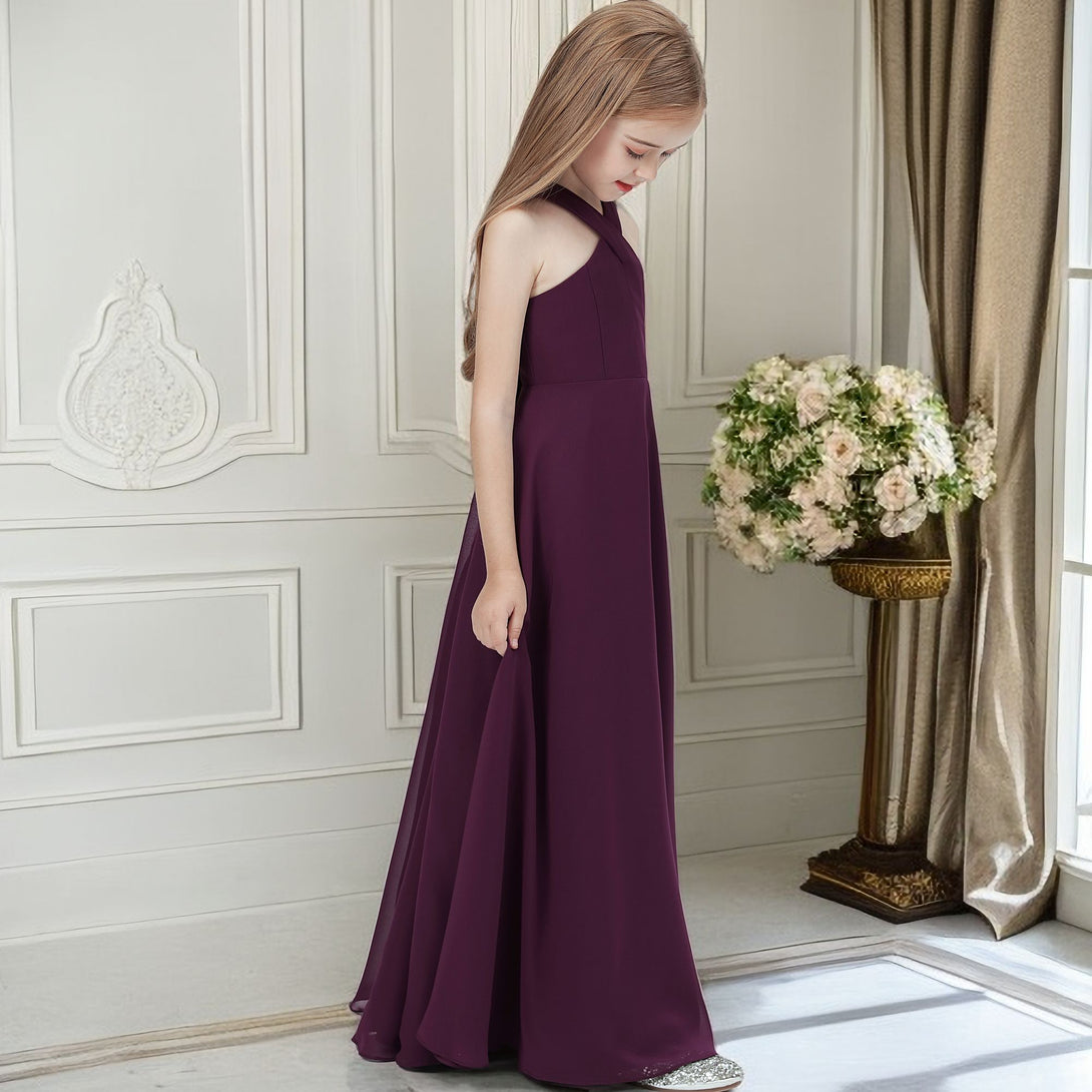 Halter Simple Chiffon Floor-Length Junior Bridesmaid Dress/Girls Birthday Dresses Girls Gidiondress