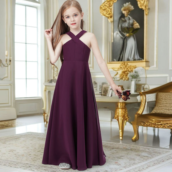 Halter Simple Chiffon Floor-Length Junior Bridesmaid Dress/Girls Birthday Dresses Girls Gidiondress