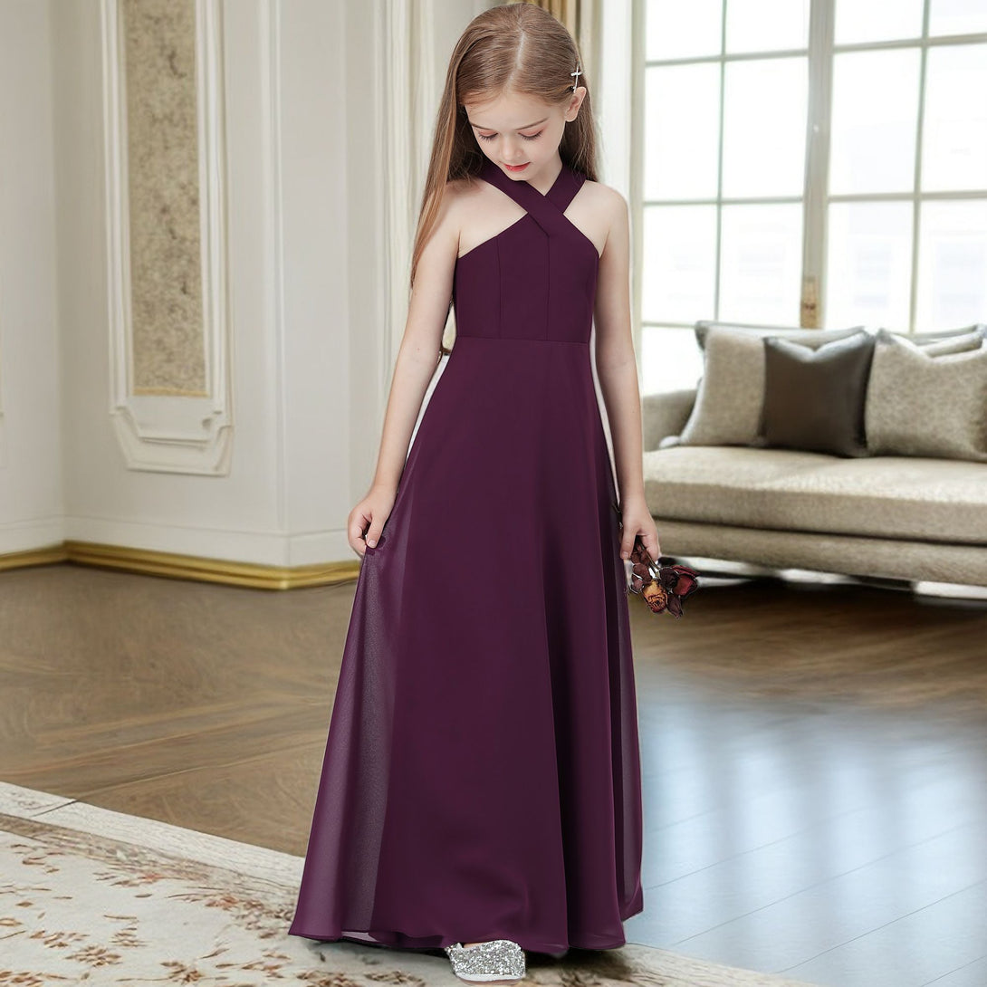 Halter Simple Chiffon Floor-Length Junior Bridesmaid Dress/Girls Birthday Dresses Girls Gidiondress