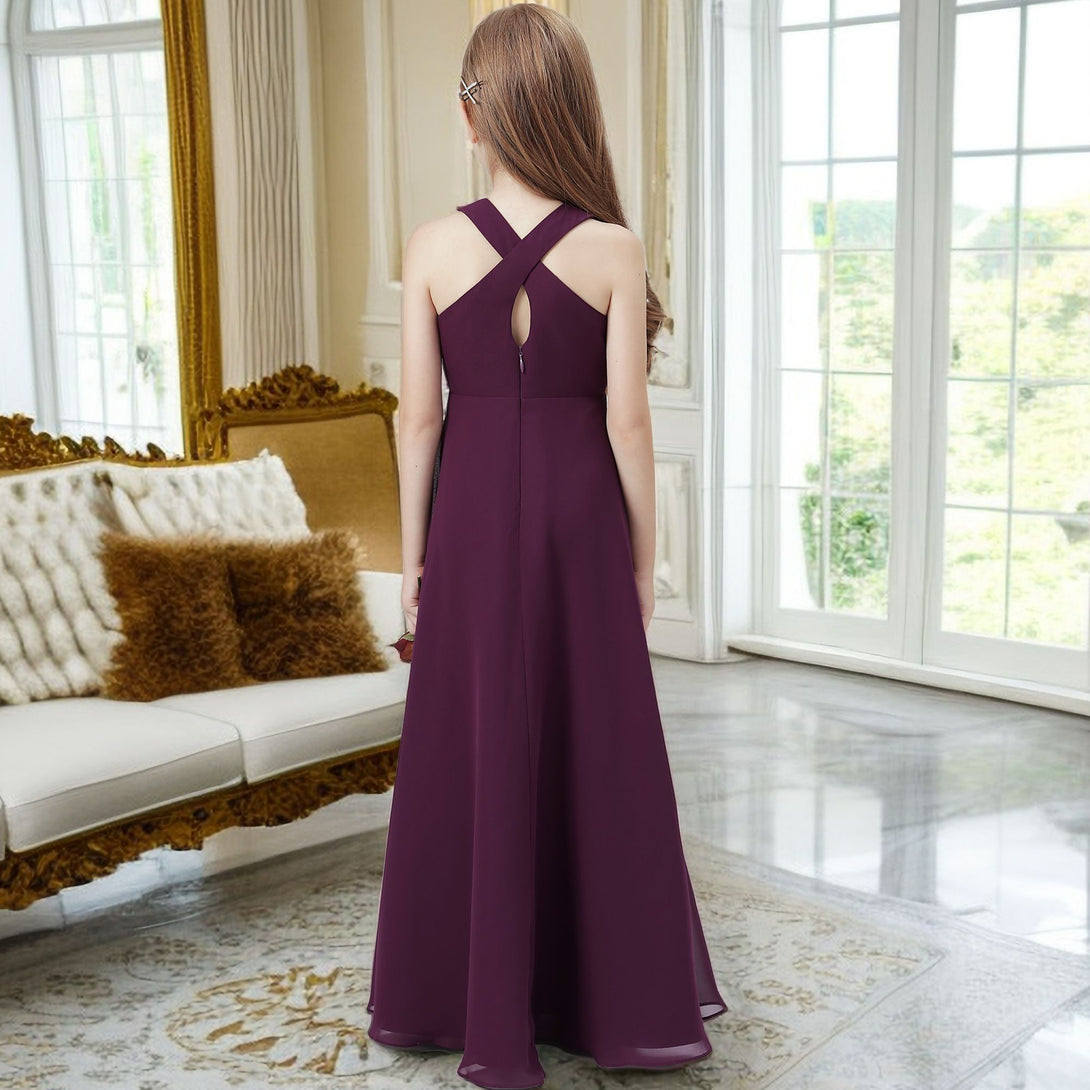 Halter Simple Chiffon Floor-Length Junior Bridesmaid Dress/Girls Birthday Dresses Girls Gidiondress