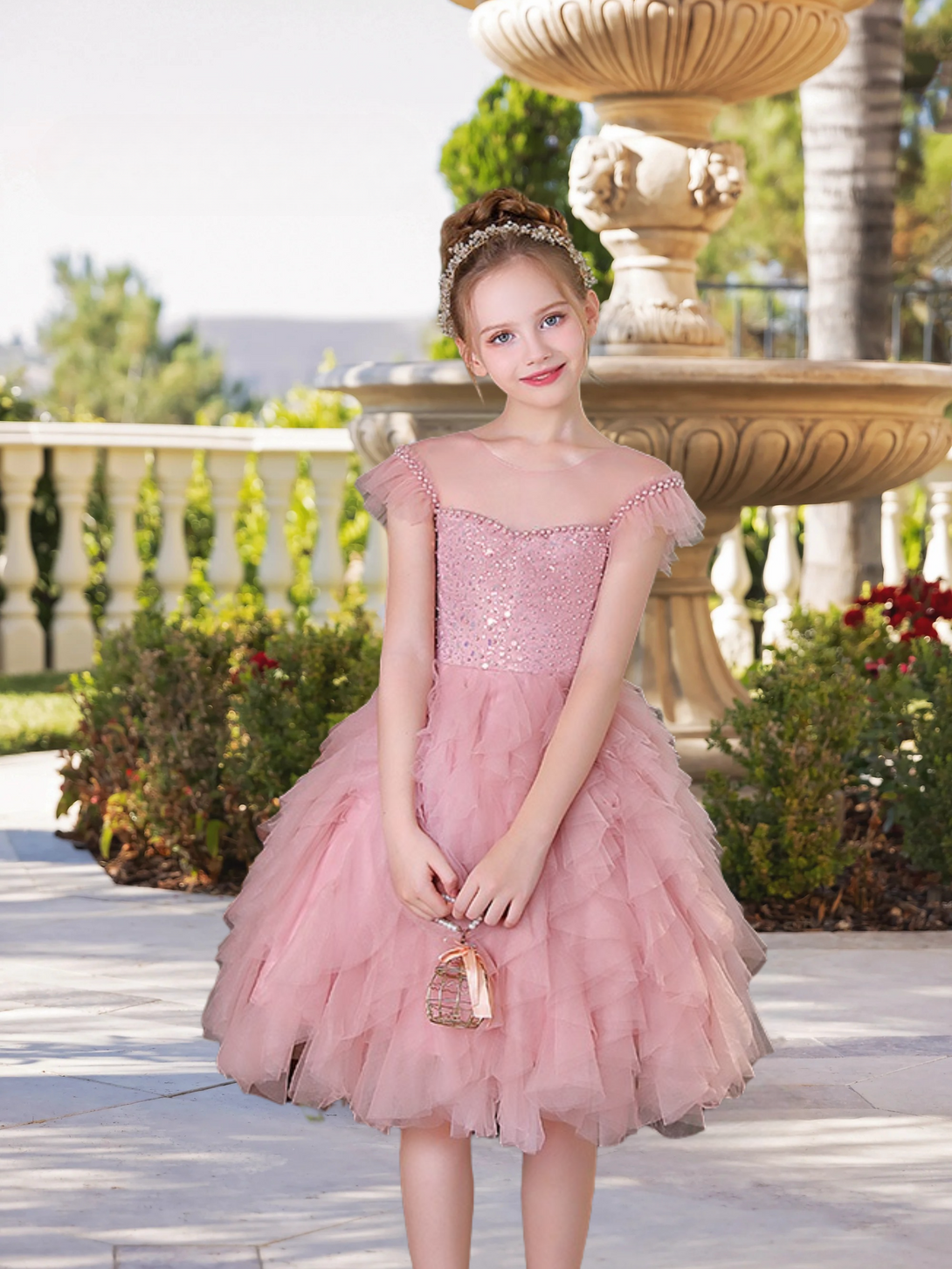 Boat Neck Flutter Straps Knee-Length Exquisite Sequins/Tulle Girl's Cake Dresses With Appliques/Beads Girls Gidiondress