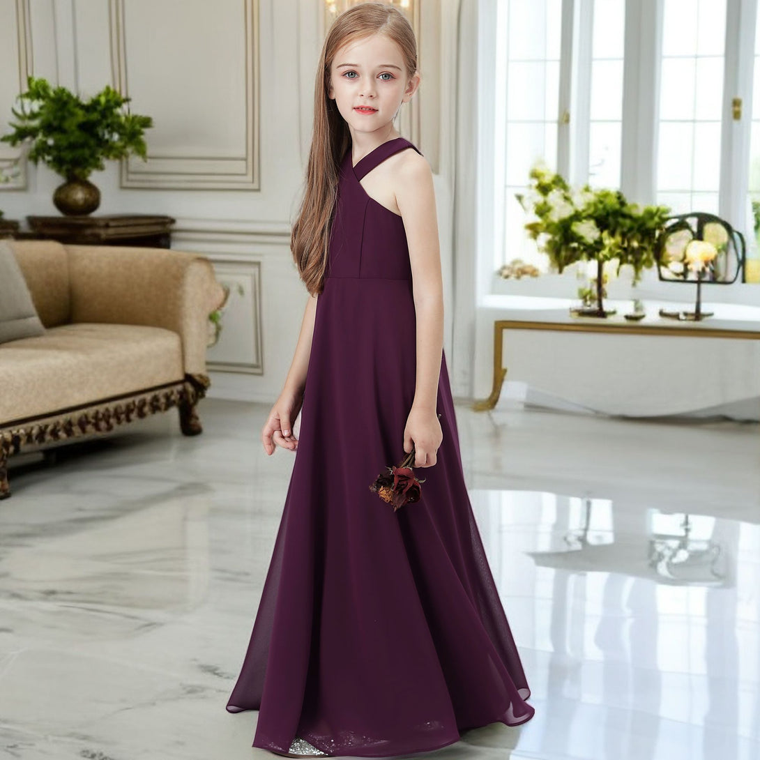 Halter Simple Chiffon Floor-Length Junior Bridesmaid Dress/Girls Birthday Dresses Girls Gidiondress