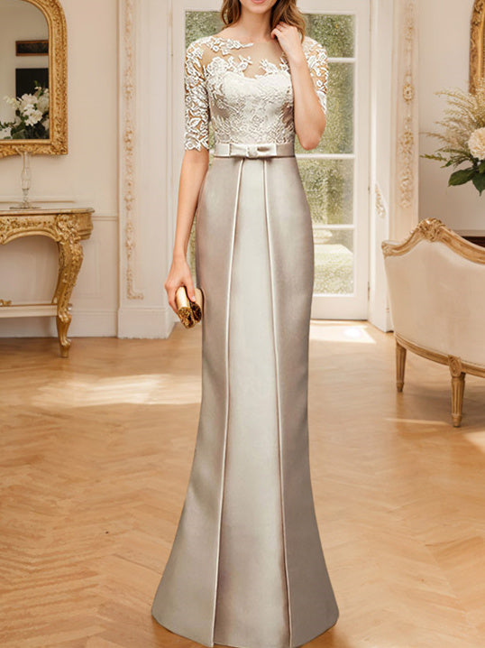 Sheath/Column Illusion Neck Floor-Length Mother Of The Bride Dresses BabaMila