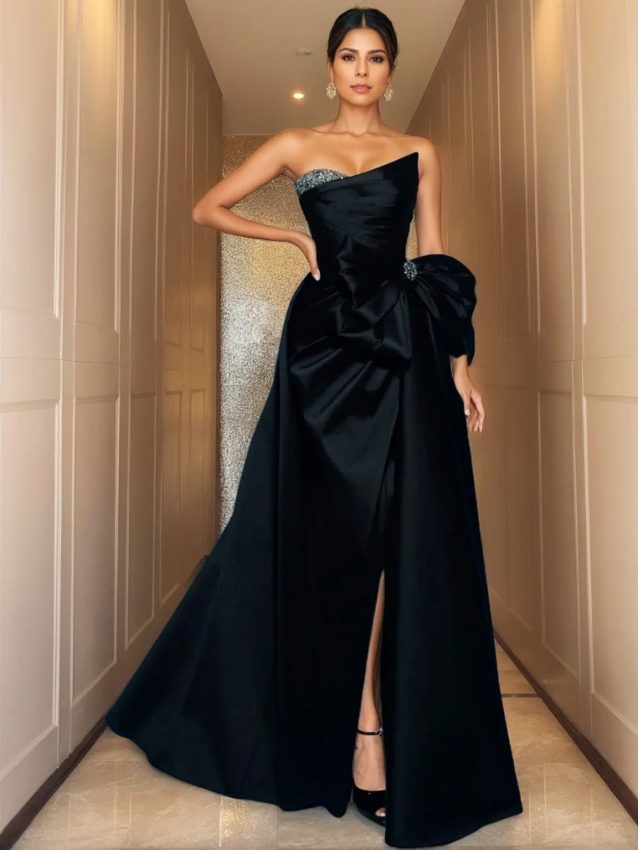 A-Line/Princess Strapless Floor-Length Evening Dresses With Split Side BabaMila