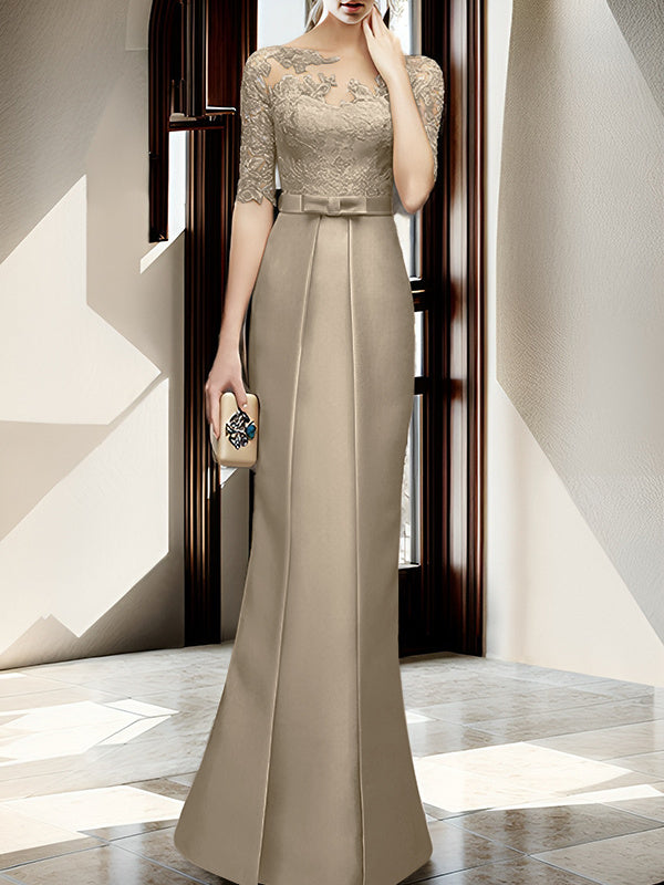 Sheath/Column Illusion Neck Floor-Length Mother Of The Bride Dresses BabaMila