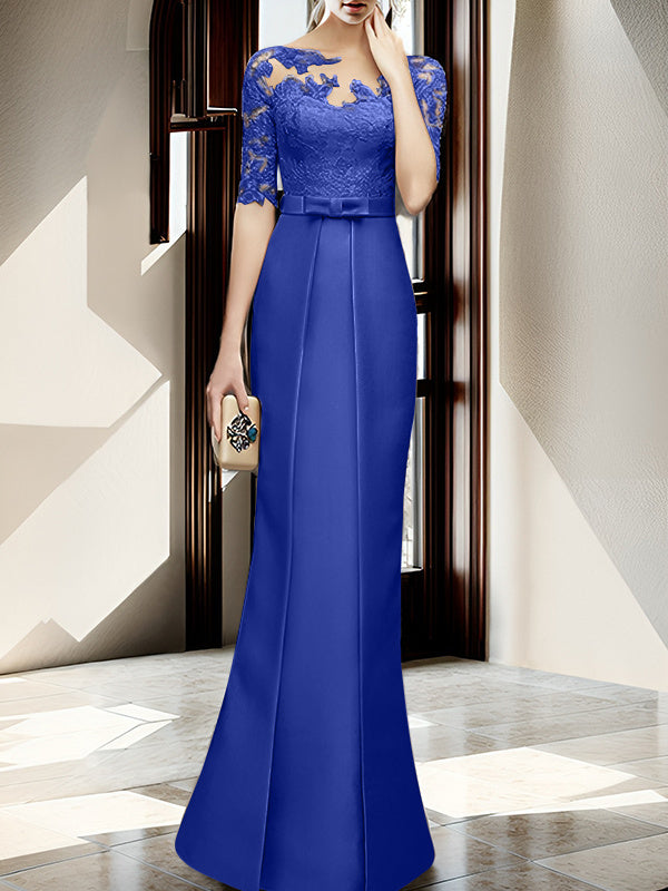 Sheath/Column Illusion Neck Floor-Length Mother Of The Bride Dresses BabaMila