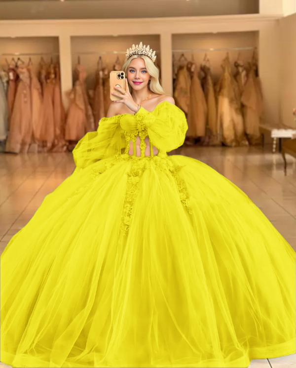 Sky Blue Quinceanera Dresses with 3D Flowers and Half Sleeve Gidiondress