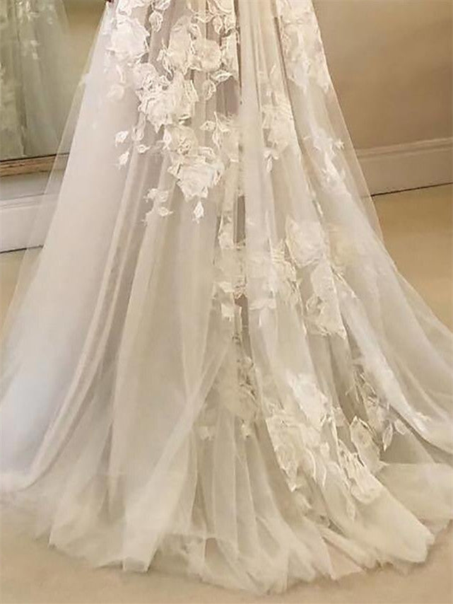 A-Line/Princess V-Neck Beach Wedding Dress with Appliques BabaMila