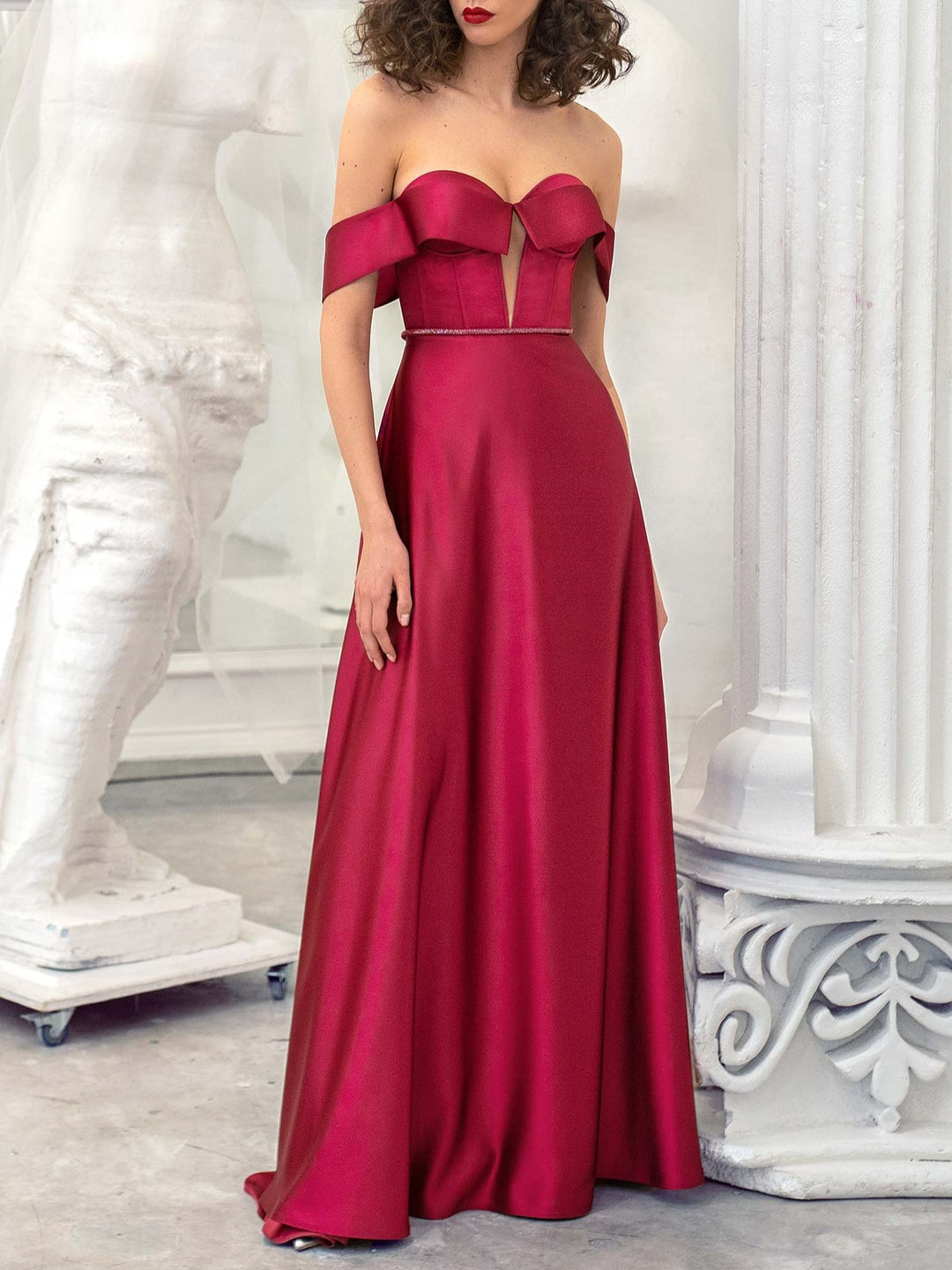 A-Line/Princess Strapless Sleeveless Floor-Length Evening Dress With Sash BabaMila