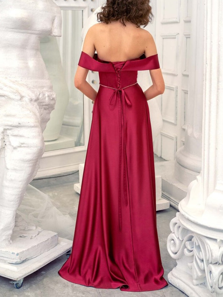 A-Line/Princess Strapless Sleeveless Floor-Length Evening Dress With Sash BabaMila