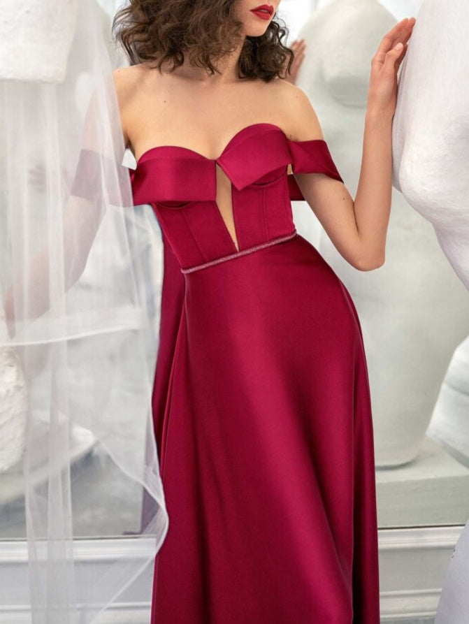 A-Line/Princess Strapless Sleeveless Floor-Length Evening Dress With Sash BabaMila