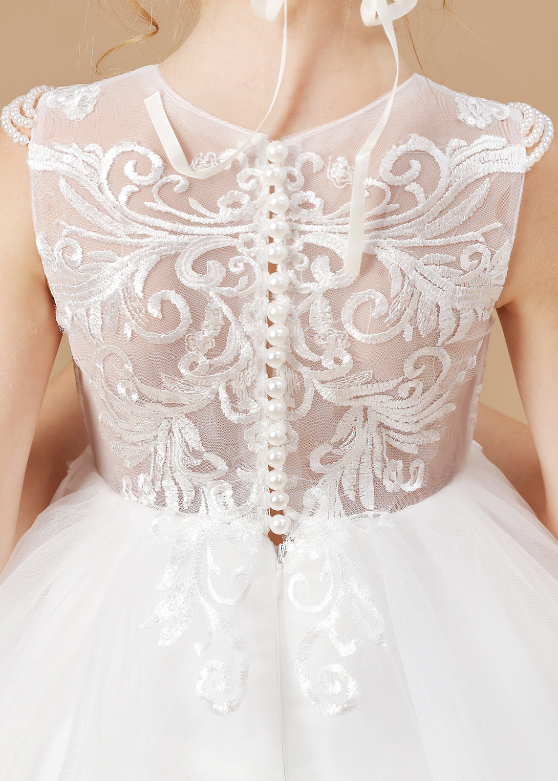 Scoop Neck Sleeveless Lace/Tulle Ivory Floor-Length Flower Girl Dresses/First Communion Dress With Appliques Girls Gidiondress