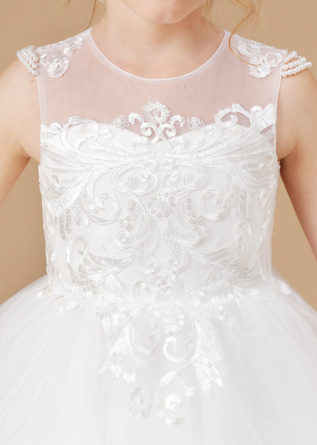 Scoop Neck Sleeveless Lace/Tulle Ivory Floor-Length Flower Girl Dresses/First Communion Dress With Appliques Girls Gidiondress