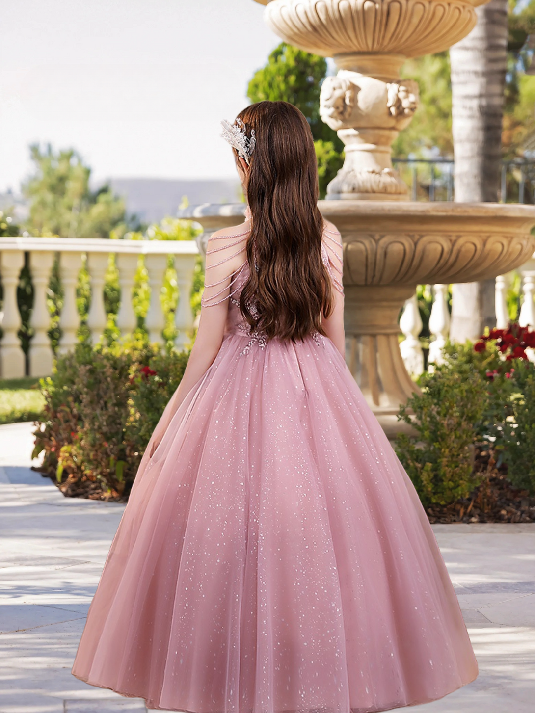 Halter Cold Shoulder Floor-Length Elegant Satin/Tulle Girls Birthday Dresses With Appliques/Beads/3D Flower Girls Gidiondress