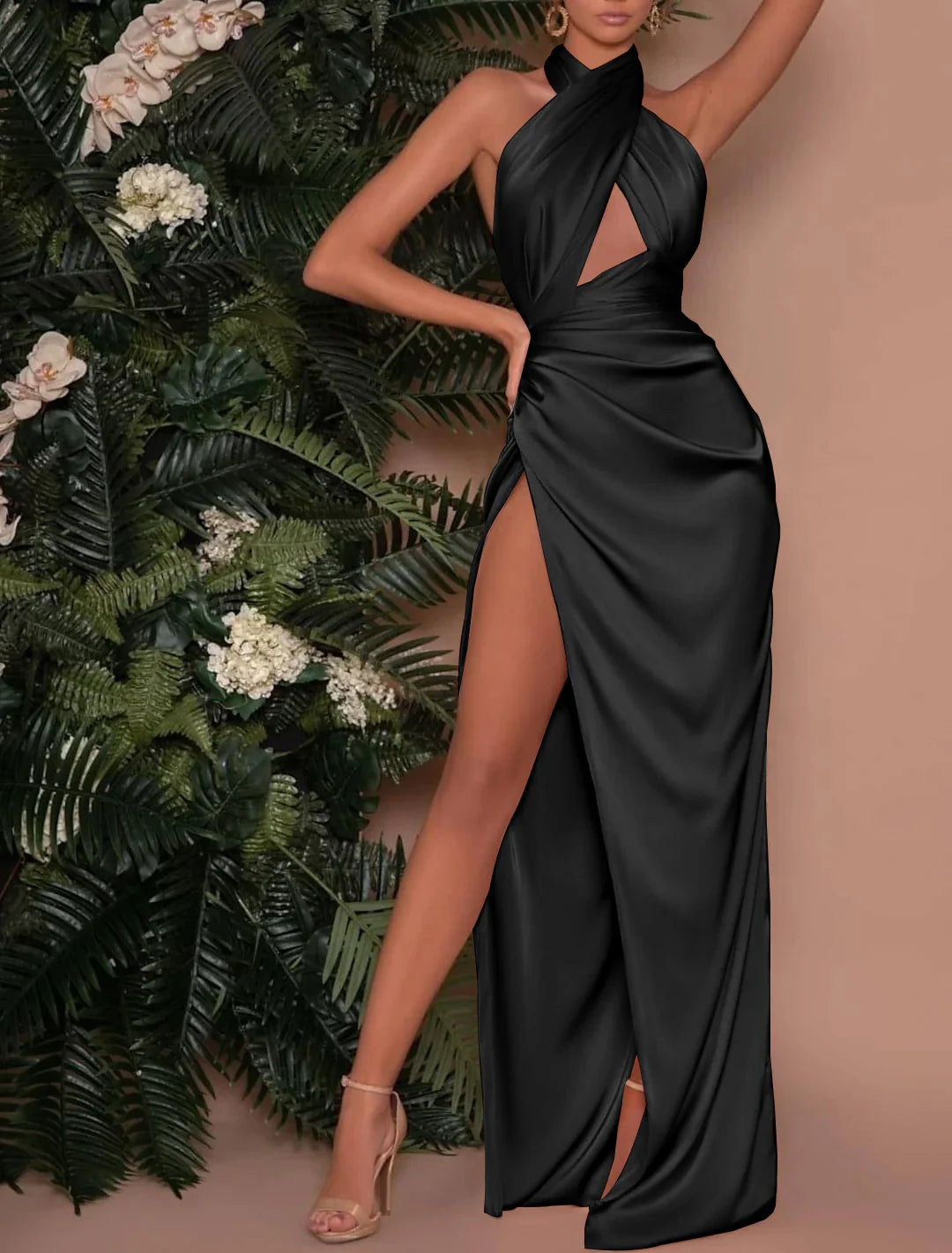 Sheath/Column Halter Floor-length Prom Dresses BabaMila