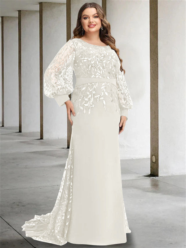 Mermaid/Trumpet Scoop Neck Long Sleeves Floor-Length Plus Size Mother Of The Bride Dresses With Sequins BabaMila