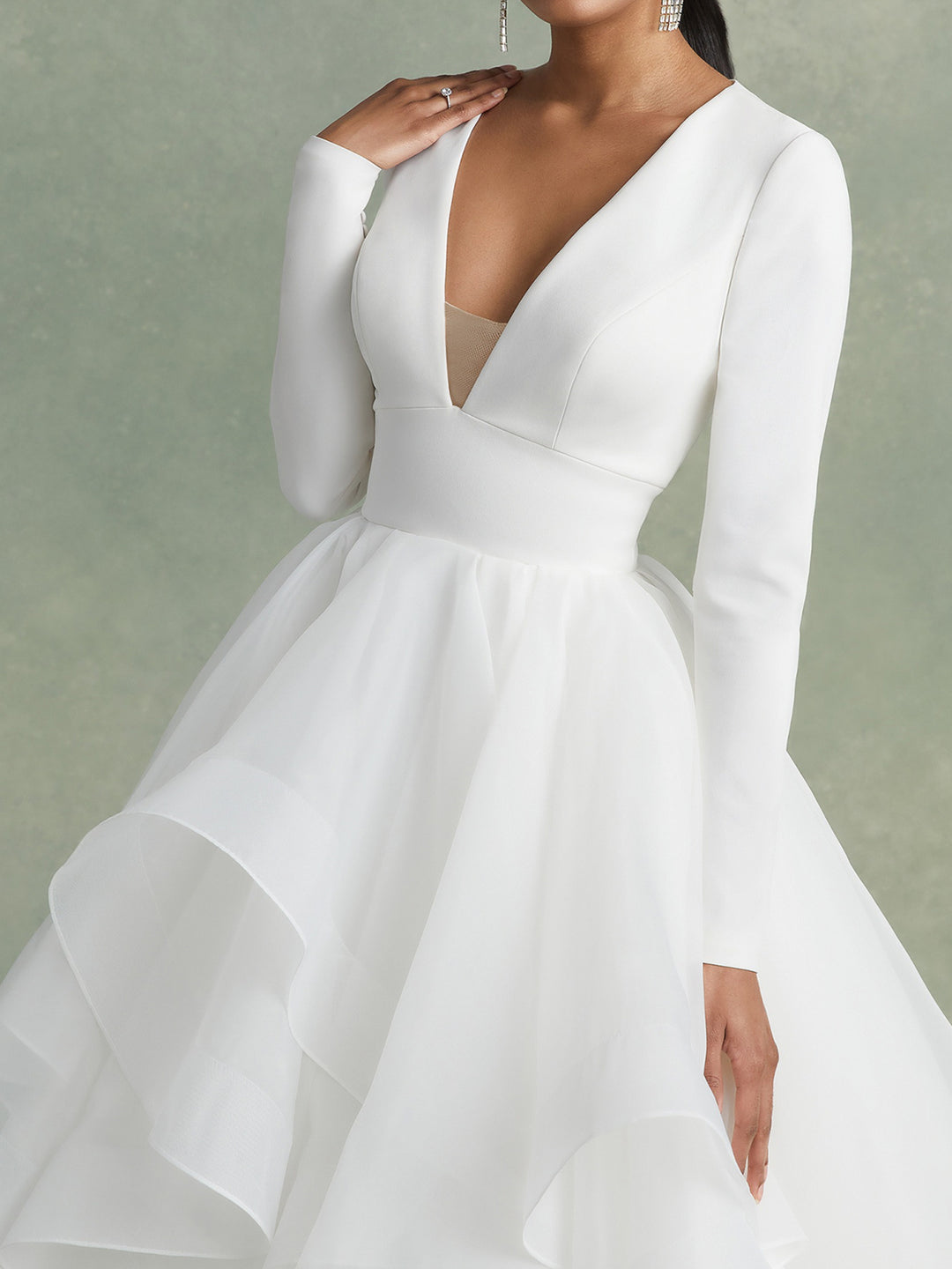 A-Line/Princess V-Neck Floor-Length Ball-Gown Wedding Dress With Ruffles BabaMila