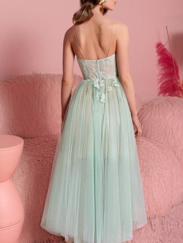 A-Line/Princess Tulle Strapless Sleeveless Tea-Length Cocktail Dress with Applique BabaMila
