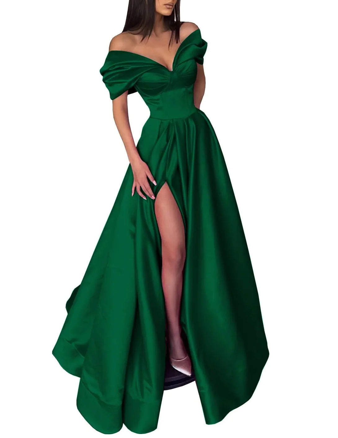 A-Line/Princess Off-the-Shoulder Evening Dresses Satin Prom Party Dress With Split Side BabaMila