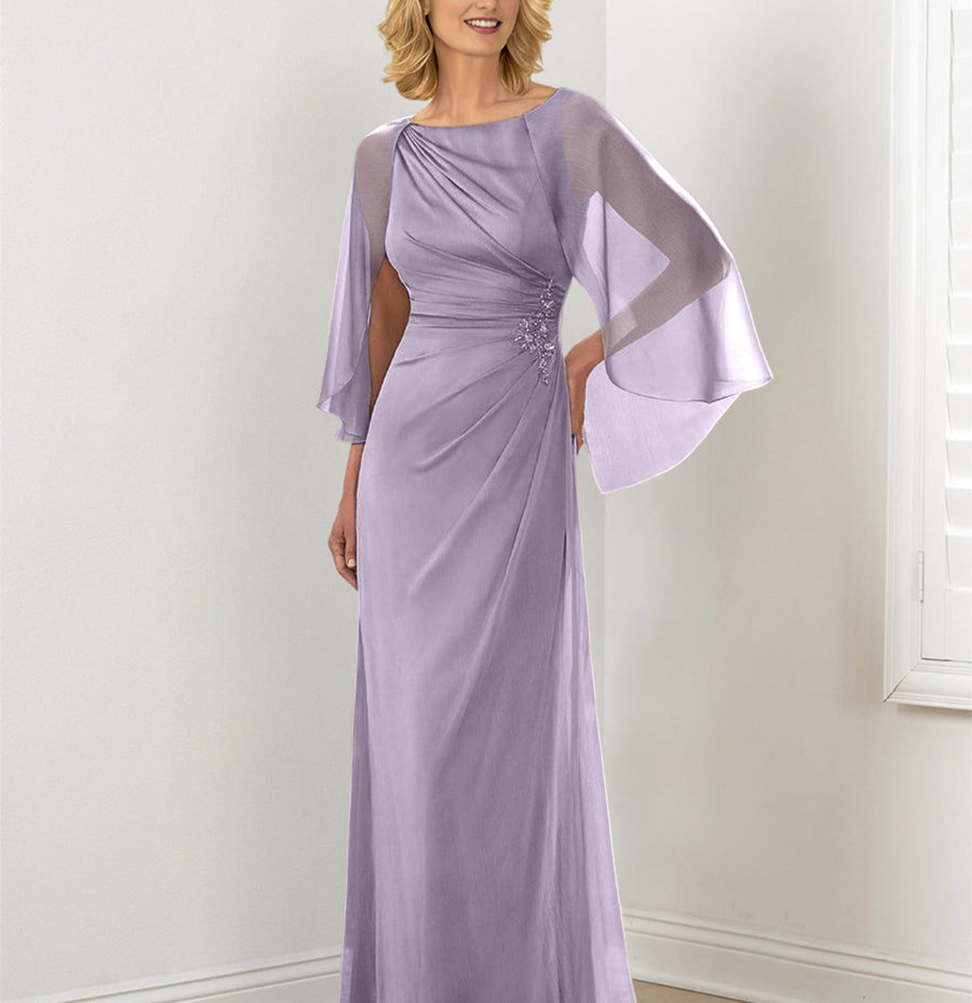 Sheath/Column Round Neck Mother Of The Bride Dresses With Ruched BabaMila