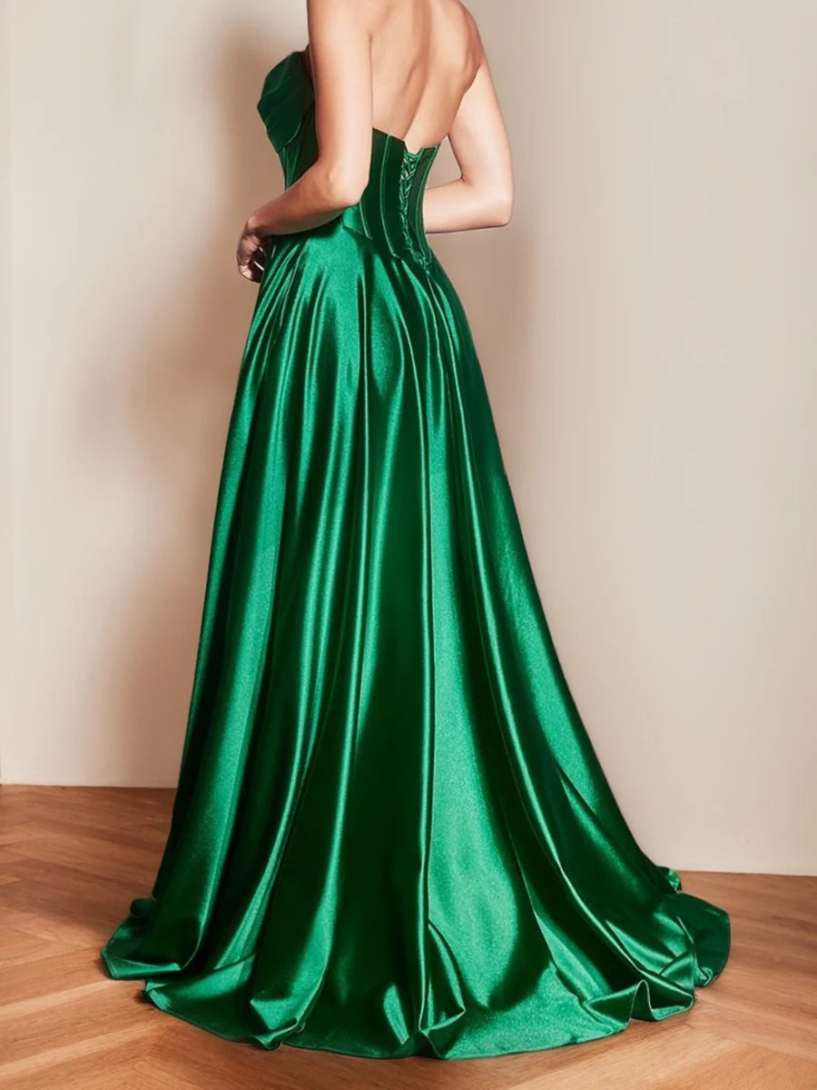 A-Line/Princess Strapless Sweetheart Sleeveless Prom Dresses with Ruffle & Split Front BabaMila