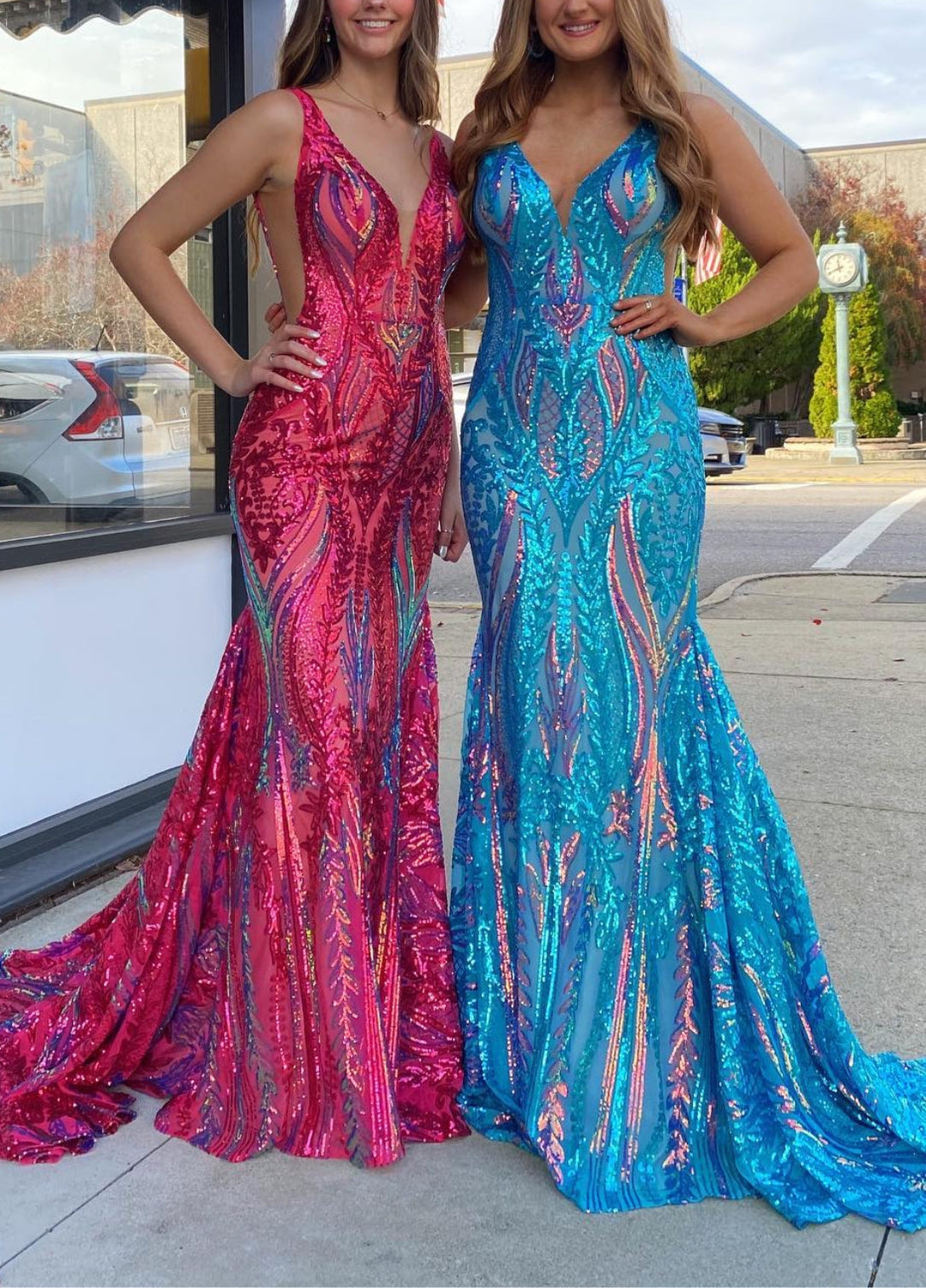 Purple Trumpet/Mermaid V-Neck Sleeveless Floor-length Long Prom Dresses with Sequins BabaMila