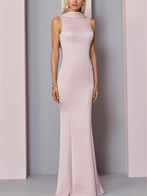 Sheath/Column Sleeveless High Neck Floor-Length Evening Dresses With Pleats BabaMila