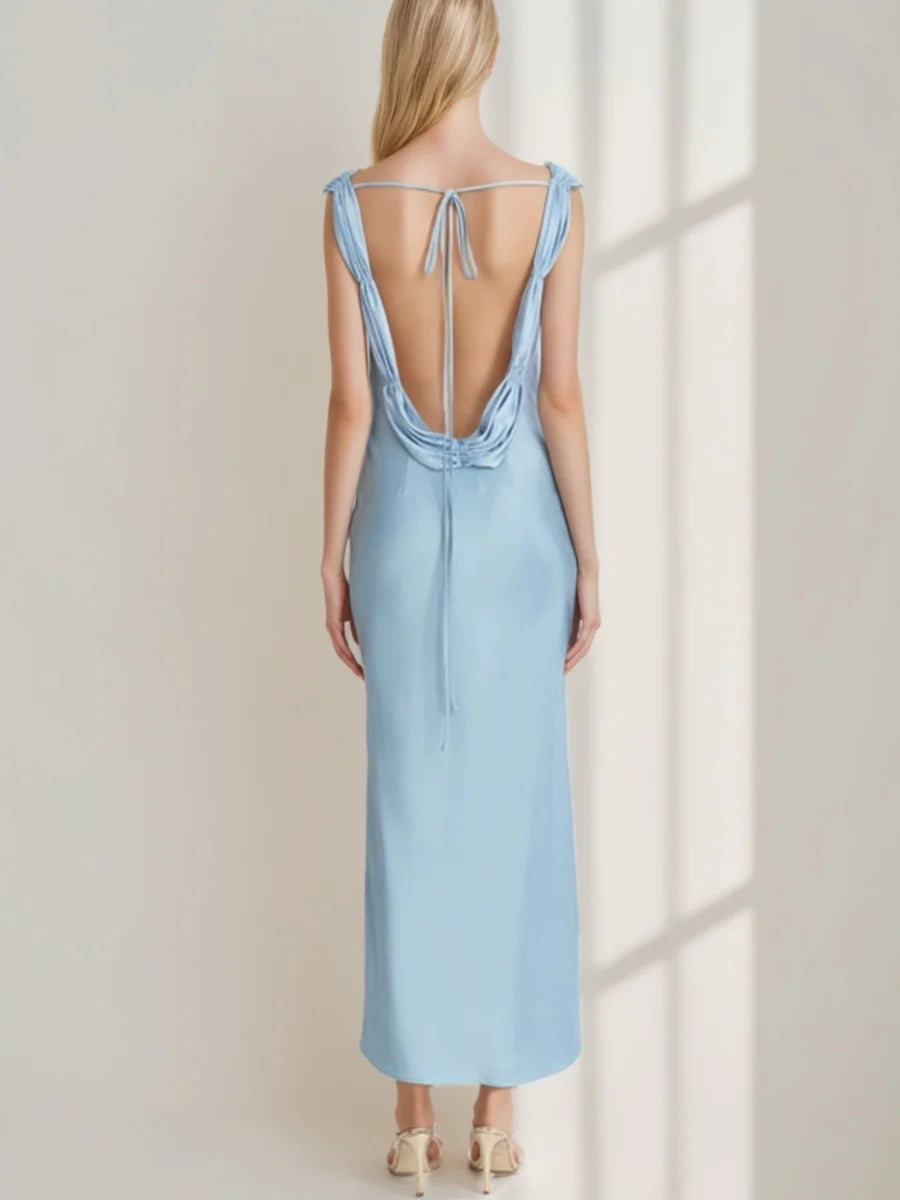 Sheath/Column Scoop Ruched Ankle-Length Vintage Prom Dresses with Lace-Up & Opened Back BabaMila