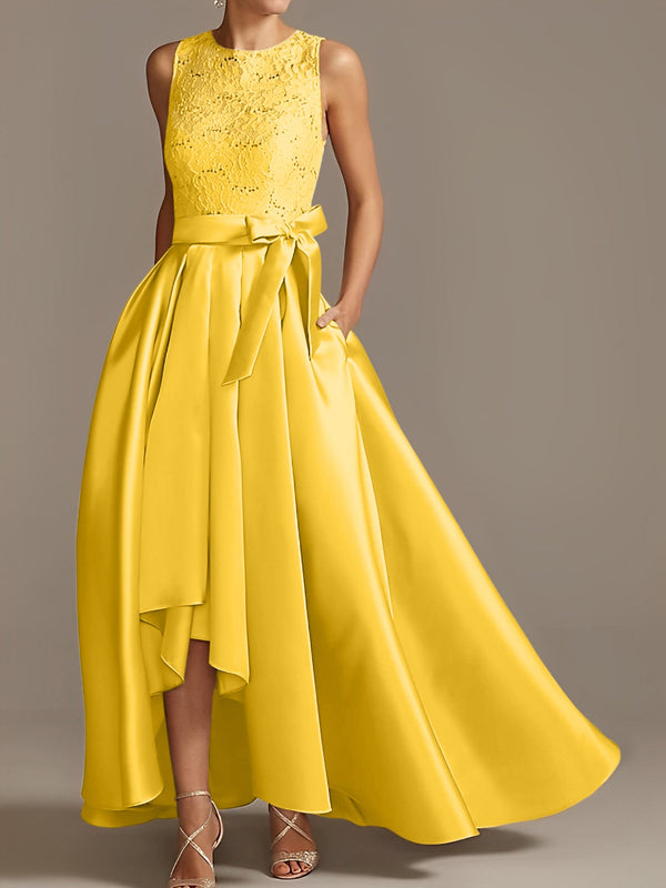 A-Line/Princess Jewel Neck Sleeveless Asymmetrical Mother Of The Bride Dresses With Pleats BabaMila