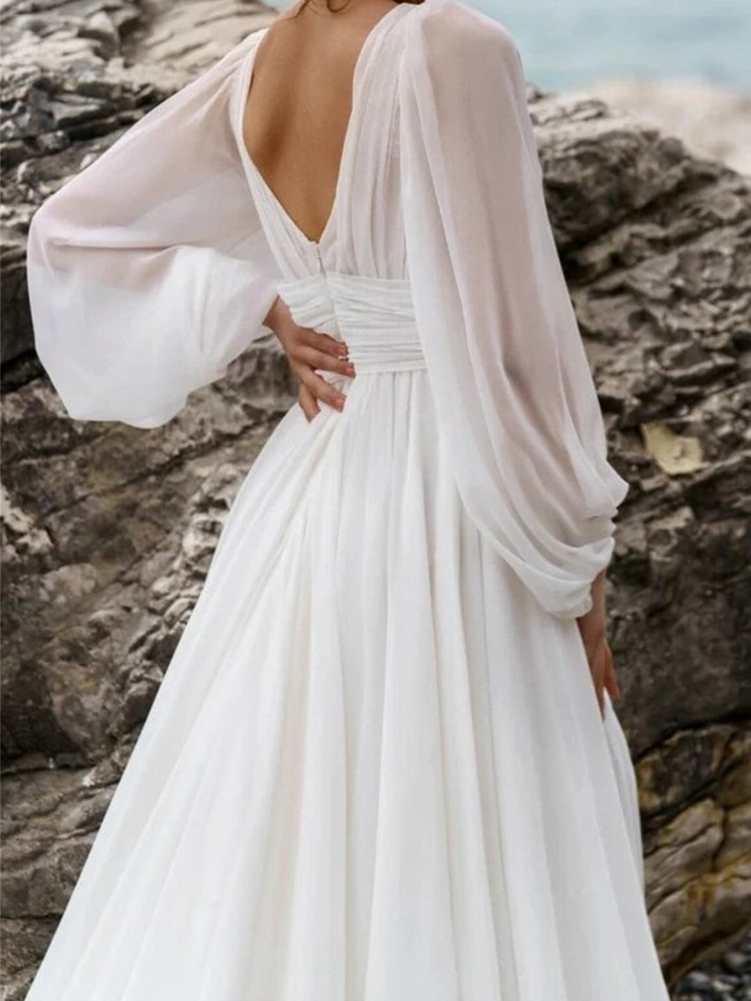 A-Line/Princess V-Neck Floor-Length Wedding Dress With Split Side BabaMila