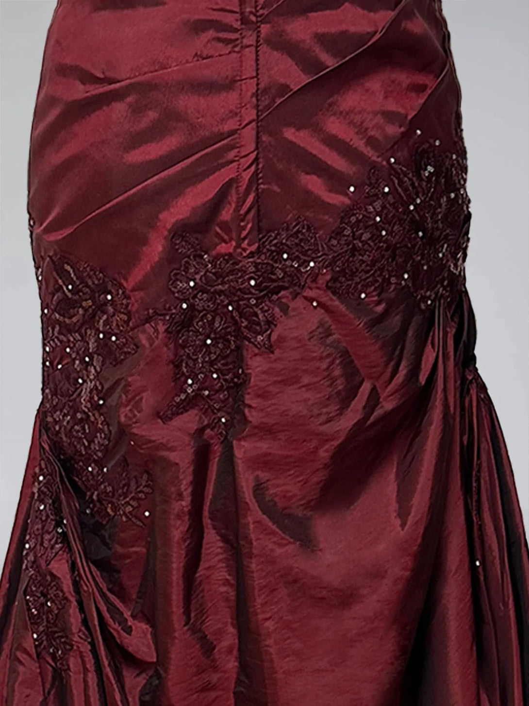 Trumpet/Mermaid Strapless Sleeveless Floor-Length Taffeta Prom Dresses with Ruffles，Embroidery & Beadings BabaMila