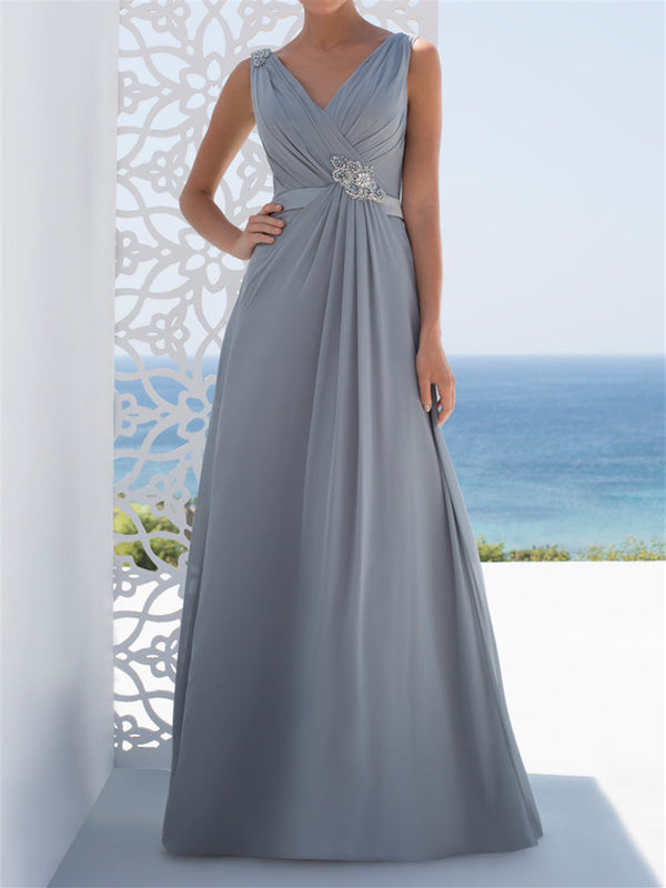 A-Line/Princess V-Neck Floor-Length Mother Of The Bride Dresses BabaMila