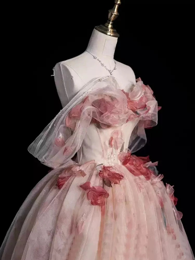 Ball Gown Off-The-Shoulder Sleeveless Floor-length Floral Long Prom Dresses with Flowers BabaMila