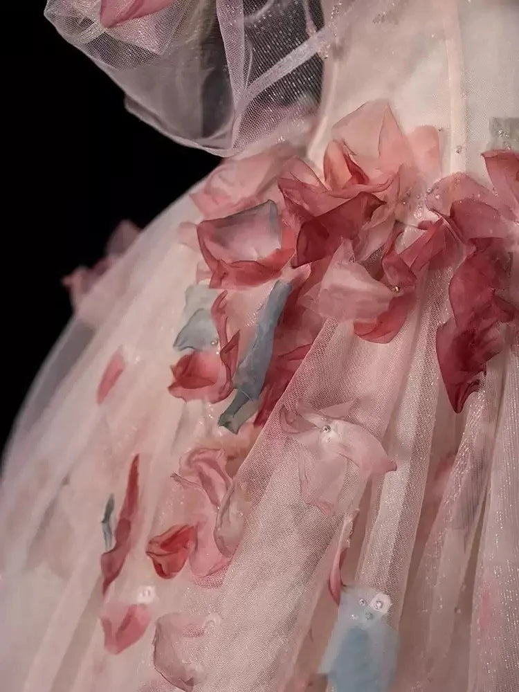 Ball Gown Off-The-Shoulder Sleeveless Floor-length Floral Long Prom Dresses with Flowers BabaMila