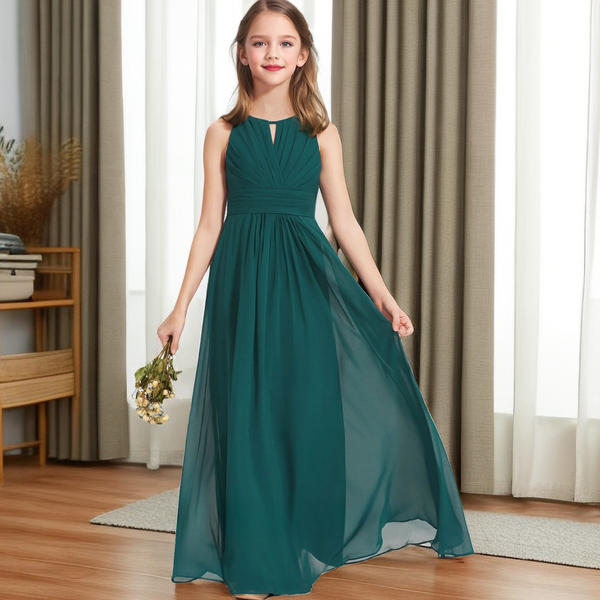 Halter Sleeveless Floor-Length Chiffon Junior Bridesmaid Dress/Girls Birthday Dresses With Pleated/Belt Girls Gidiondress