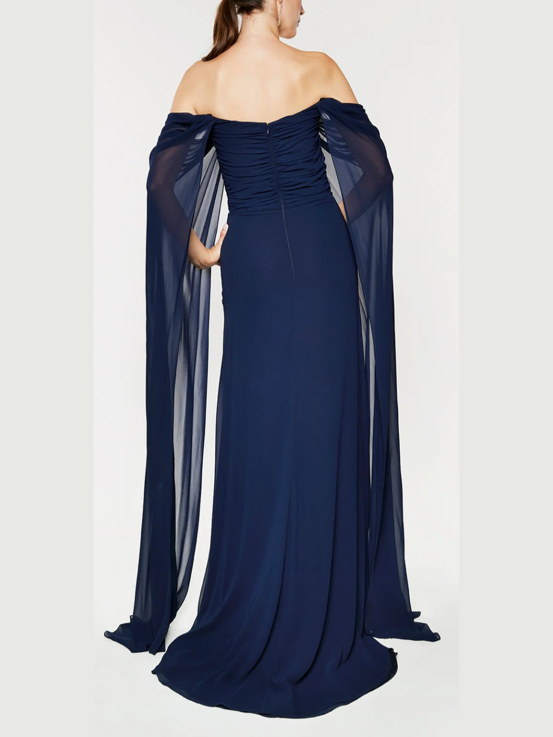 A-Line/Princess Strapless Sleeveless Chiffon Floor-Length Evening Dress with Watteau Train BabaMila