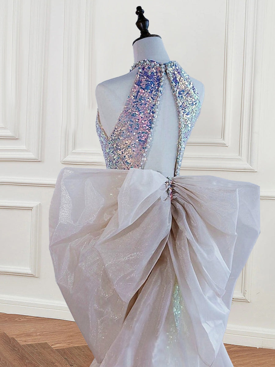 Trumpet/Mermaid Halter Sleeveless Sequined Evening Dresses With Bow & Pearl BabaMila