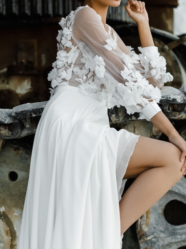 A-Line/Princess V-Neck Floor-Length Wedding Dress With Appliques BabaMila
