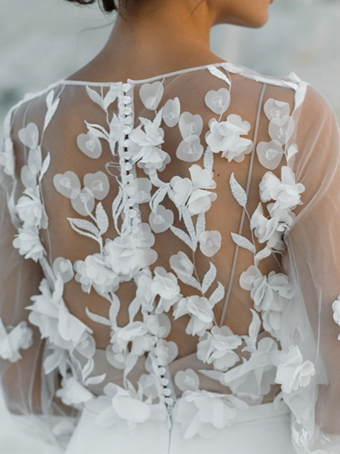 A-Line/Princess V-Neck Floor-Length Wedding Dress With Appliques BabaMila