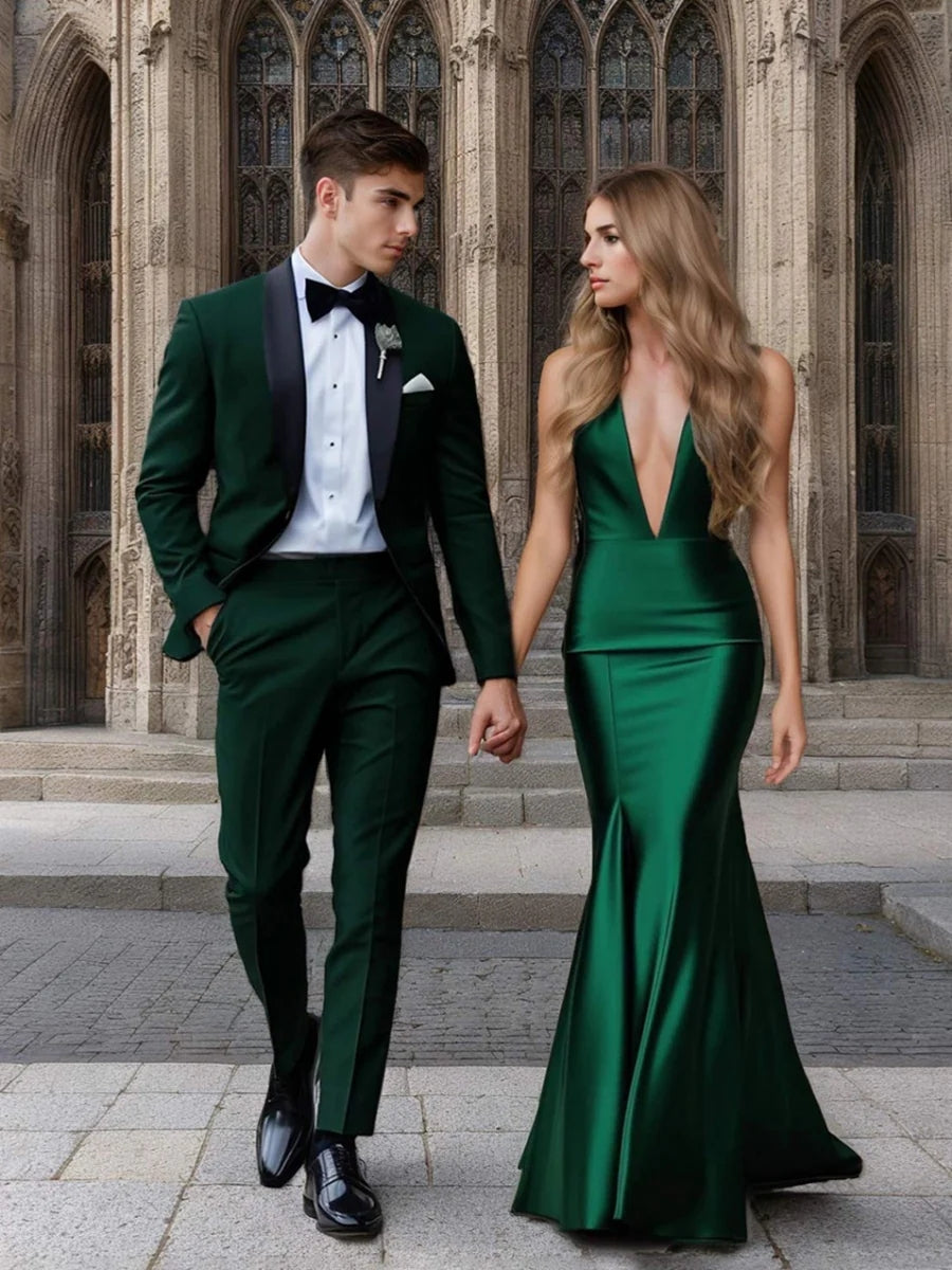 Trumpet/Mermaid Halter & Plunge V-Neck Sleeveless Floor-Length Gorgeous Prom Dresses BabaMila