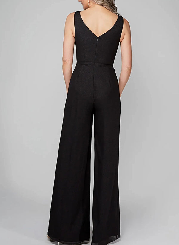 Jumpsuits Scoop Half Sleeves Chiffon Mother Of The Bride Pantsuits BabaMila