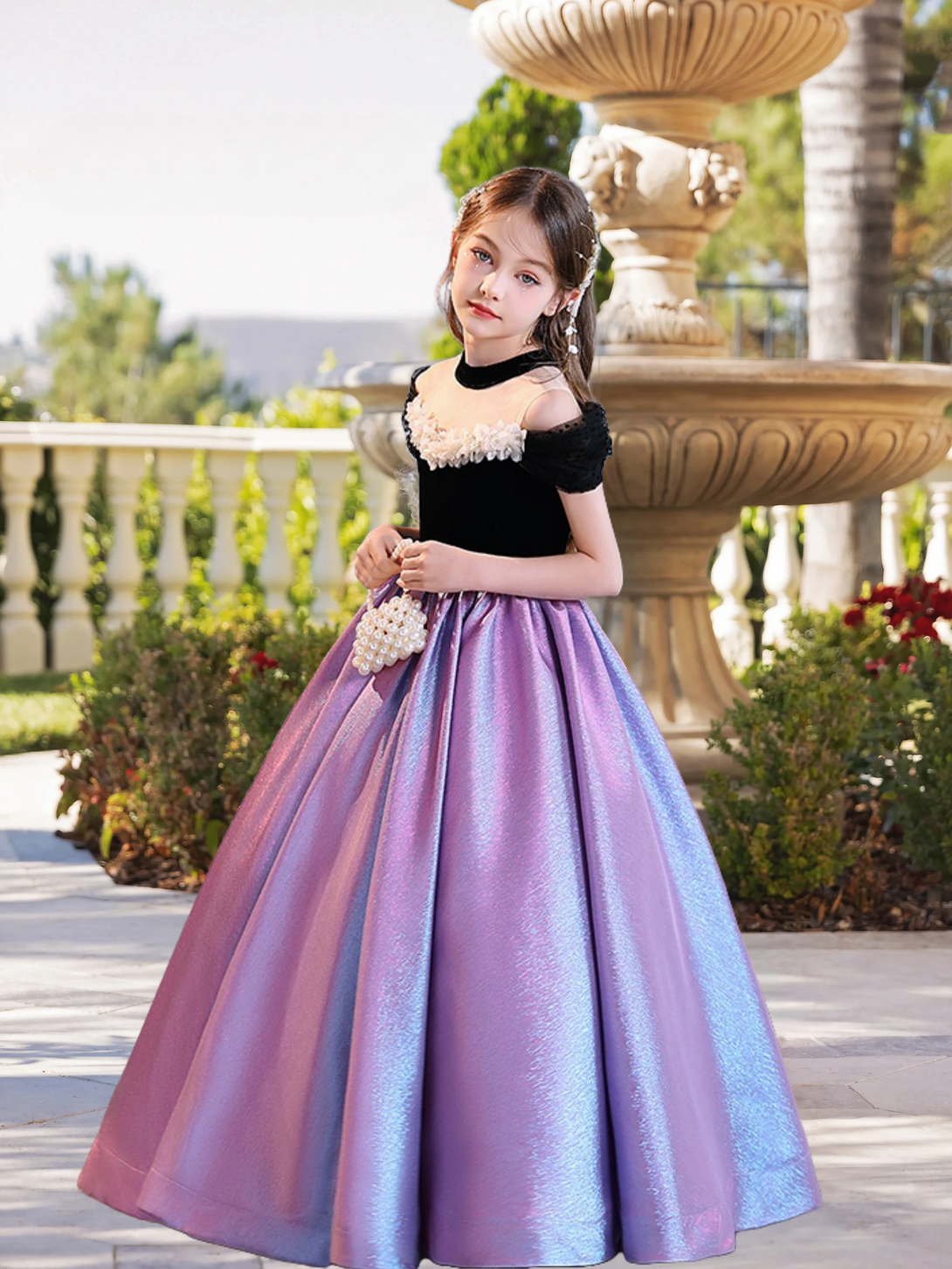 Ball Gown/Princess Halter Cold Shoulder Dazzling Floor-Length Satin/Tulle Girls Birthday Dresses With Ruffled Hem Girls Gidiondress