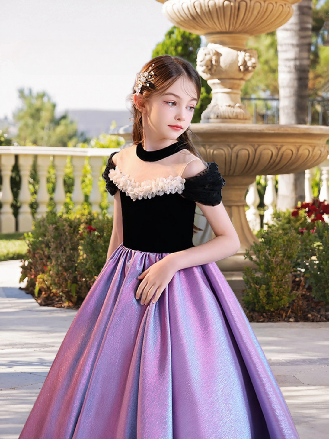 Ball Gown/Princess Halter Cold Shoulder Dazzling Floor-Length Satin/Tulle Girls Birthday Dresses With Ruffled Hem Girls Gidiondress
