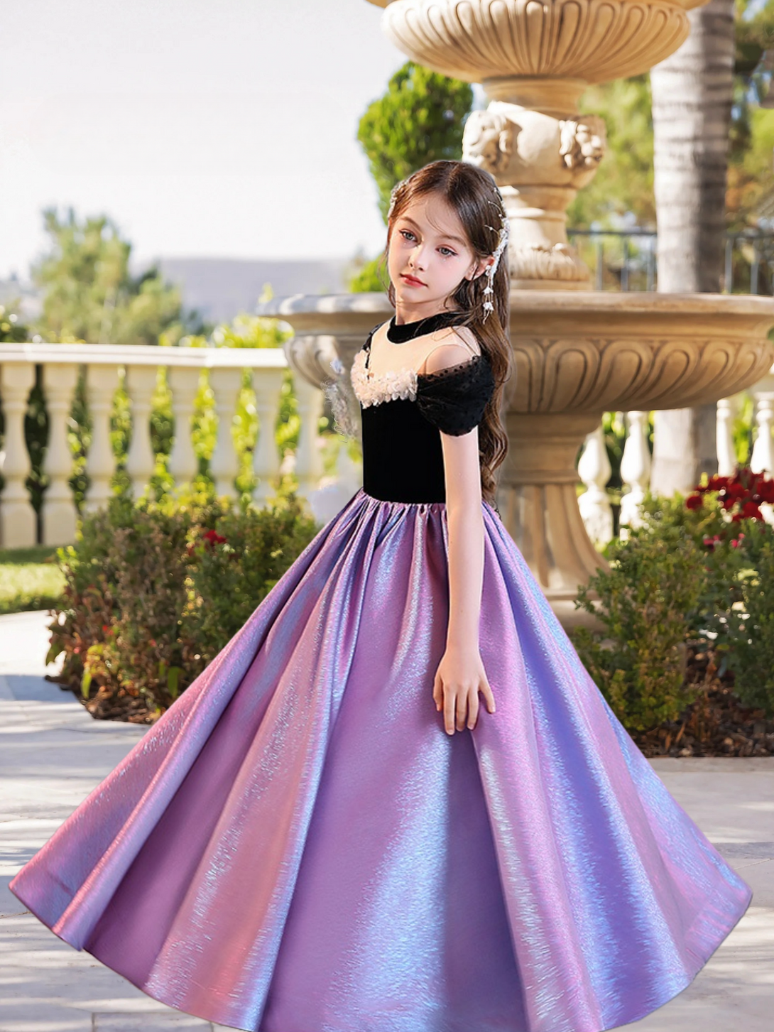 Ball Gown/Princess Halter Cold Shoulder Dazzling Floor-Length Satin/Tulle Girls Birthday Dresses With Ruffled Hem Girls Gidiondress