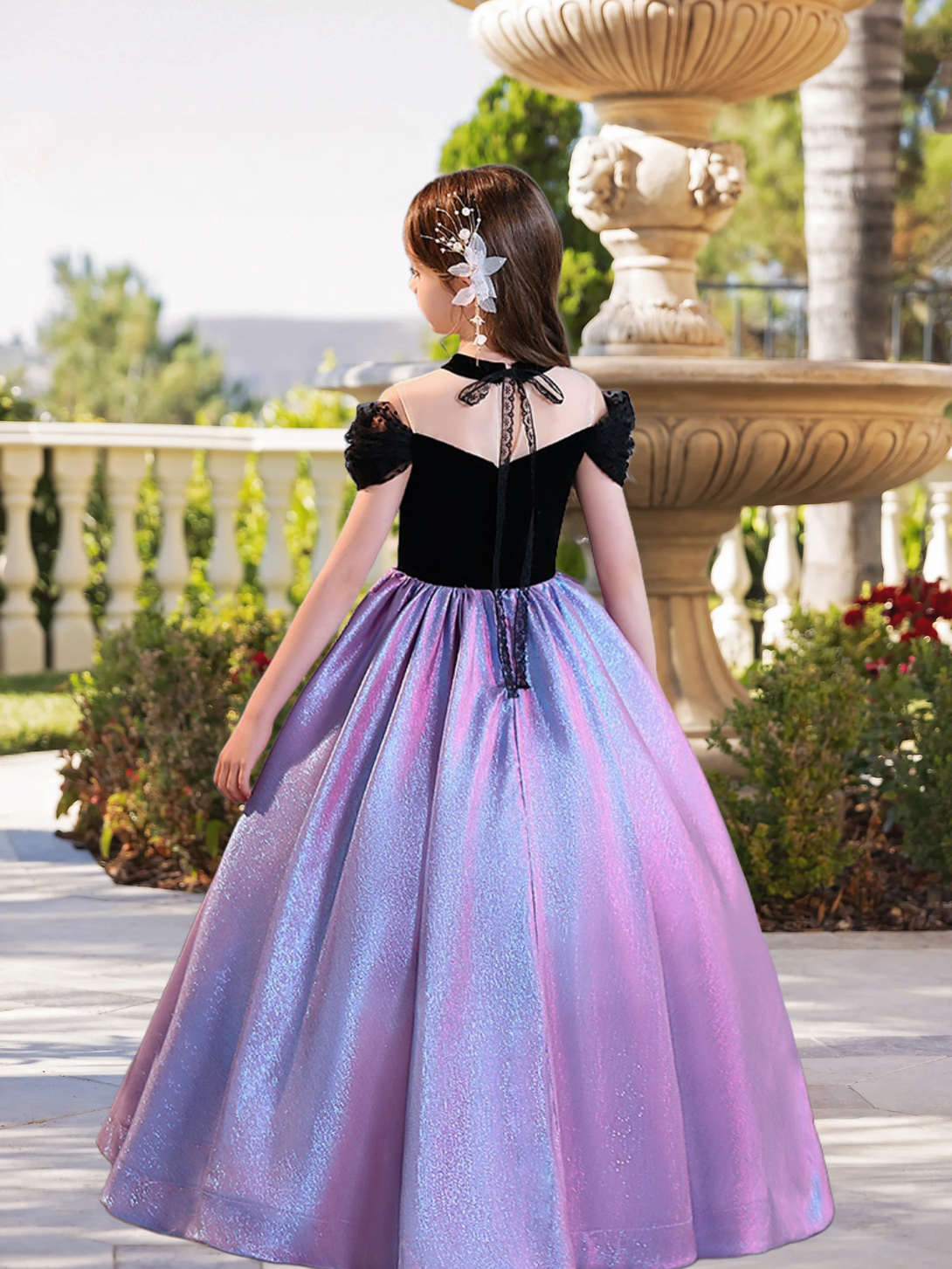Ball Gown/Princess Halter Cold Shoulder Dazzling Floor-Length Satin/Tulle Girls Birthday Dresses With Ruffled Hem Girls Gidiondress
