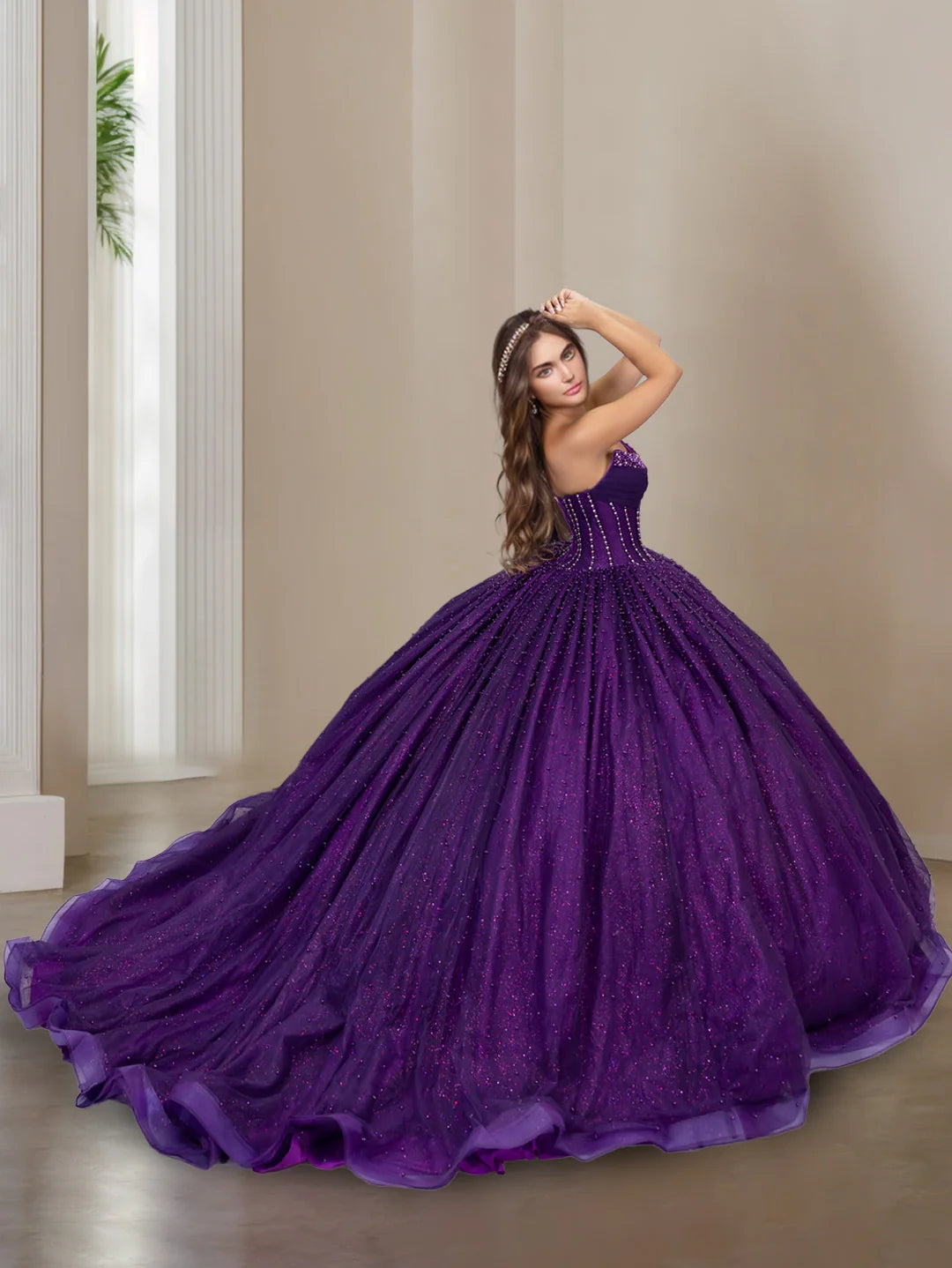 Ball Gown Sweetheart Sleeveless Floor-length Long Prom Dresses with Pearls BabaMila